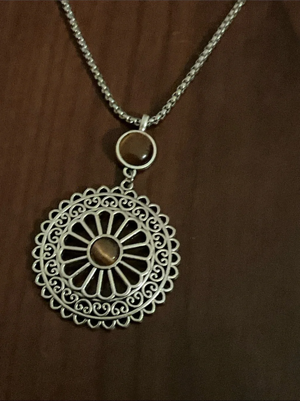 Delicate Silver Medallion Pendant Necklace with Tan Suede Cord - Picture 2 of 3